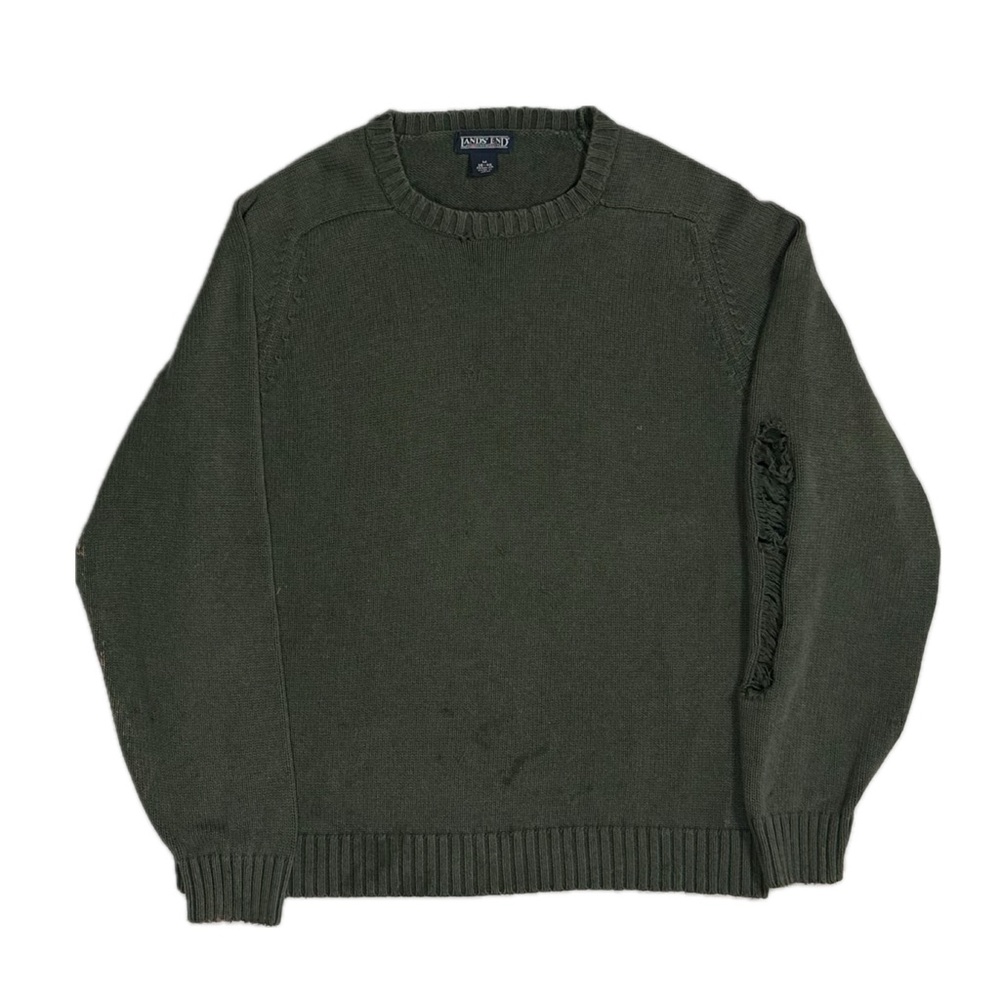 Vintage 90s Lands End Made in Japan cotton green distressed sweater men's medium
